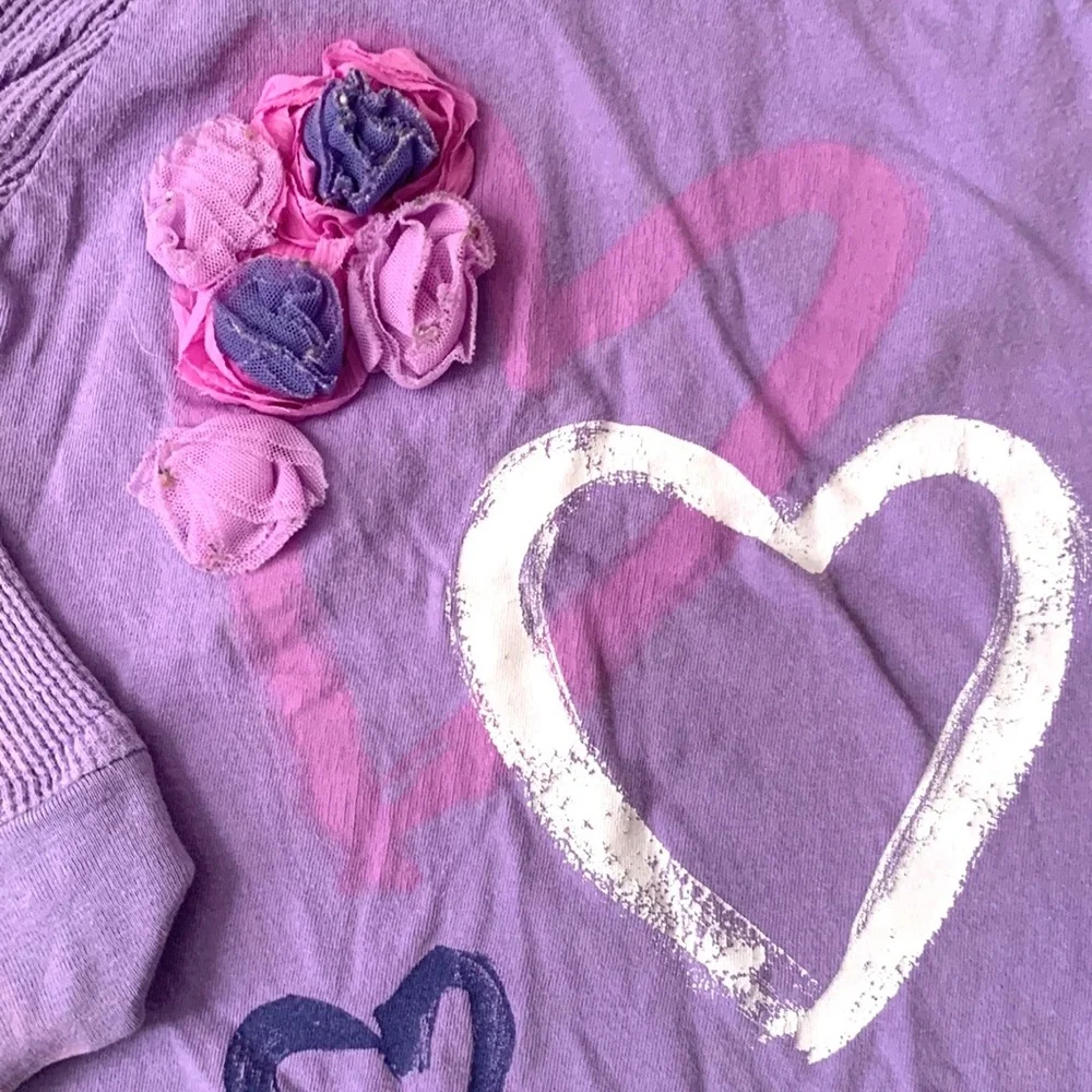 Old Navy 2T Girls Toddler Purple Long Sleeve Heart Print Shirt Cotton Thermal